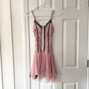 Rampage Pink Mesh Whimsygoth Pixie Bustier Floral Embroidered Top Small Y2K